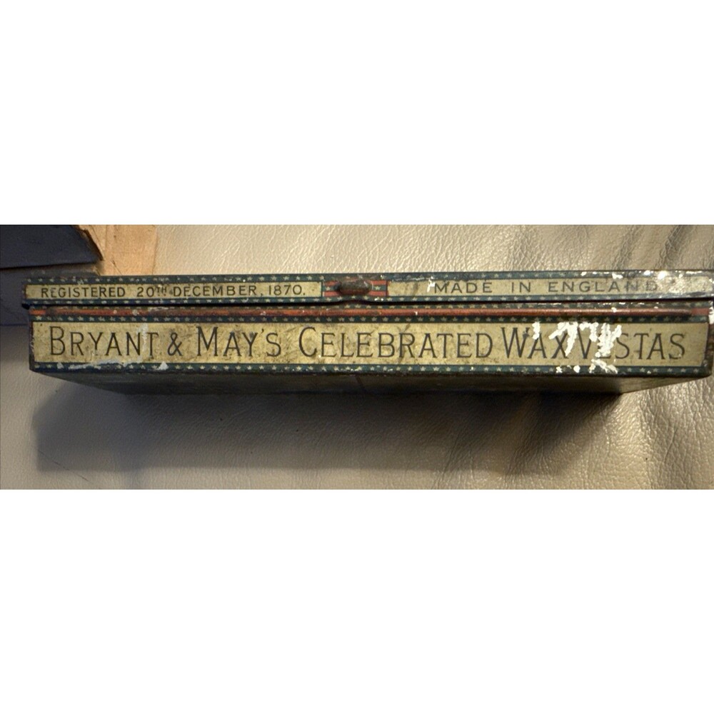 ANTIQUE ENAMEL TIN LONDON ROYAL WAX VESTA CASE MATCHBOX MATCH BOX BRYANT & MAY